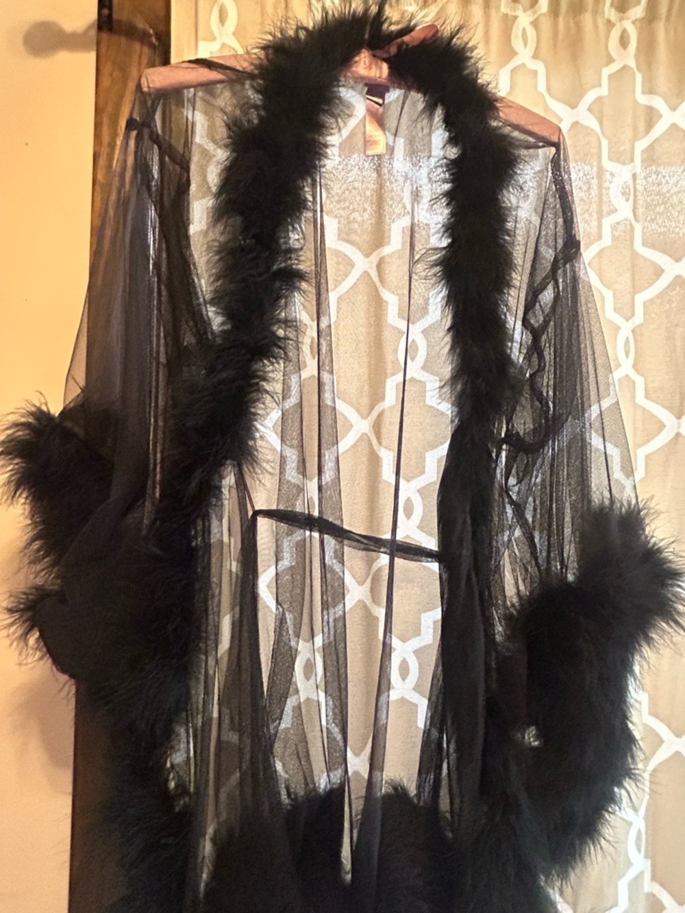 Savage X Fenty Black Sheer Marabou Short Robe - Size M/L
